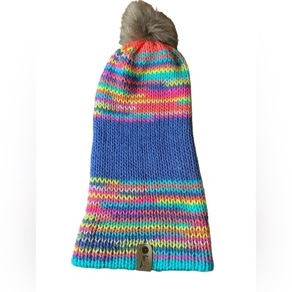 Pastel Stripe Cuffed Pom Beanie Women's O/S - Picture 2 of 8